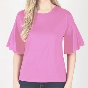 Bell Sleeve Top Blouse Pink